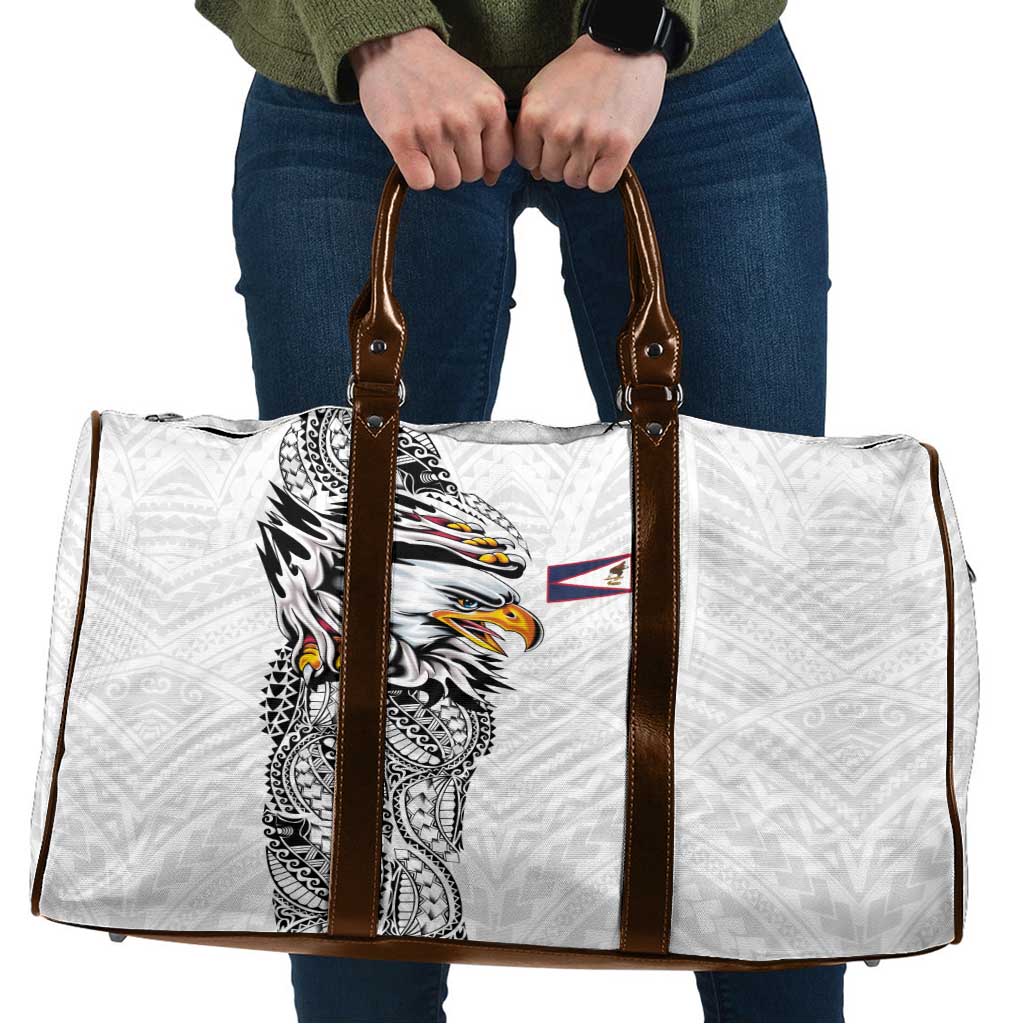 American Samoa Flag Day Travel Bag Tribal Tattoo with Eagle White