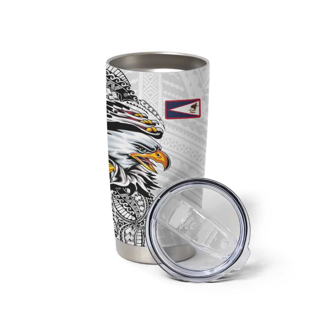 American Samoa Flag Day Tumbler Cup Tribal Tattoo with Eagle White LT03 - Polynesian Pride