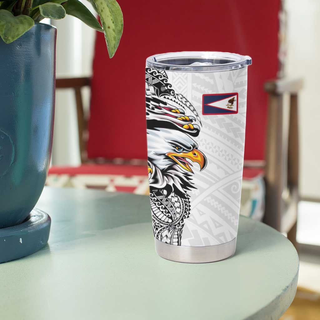American Samoa Flag Day Tumbler Cup Tribal Tattoo with Eagle White LT03 - Polynesian Pride