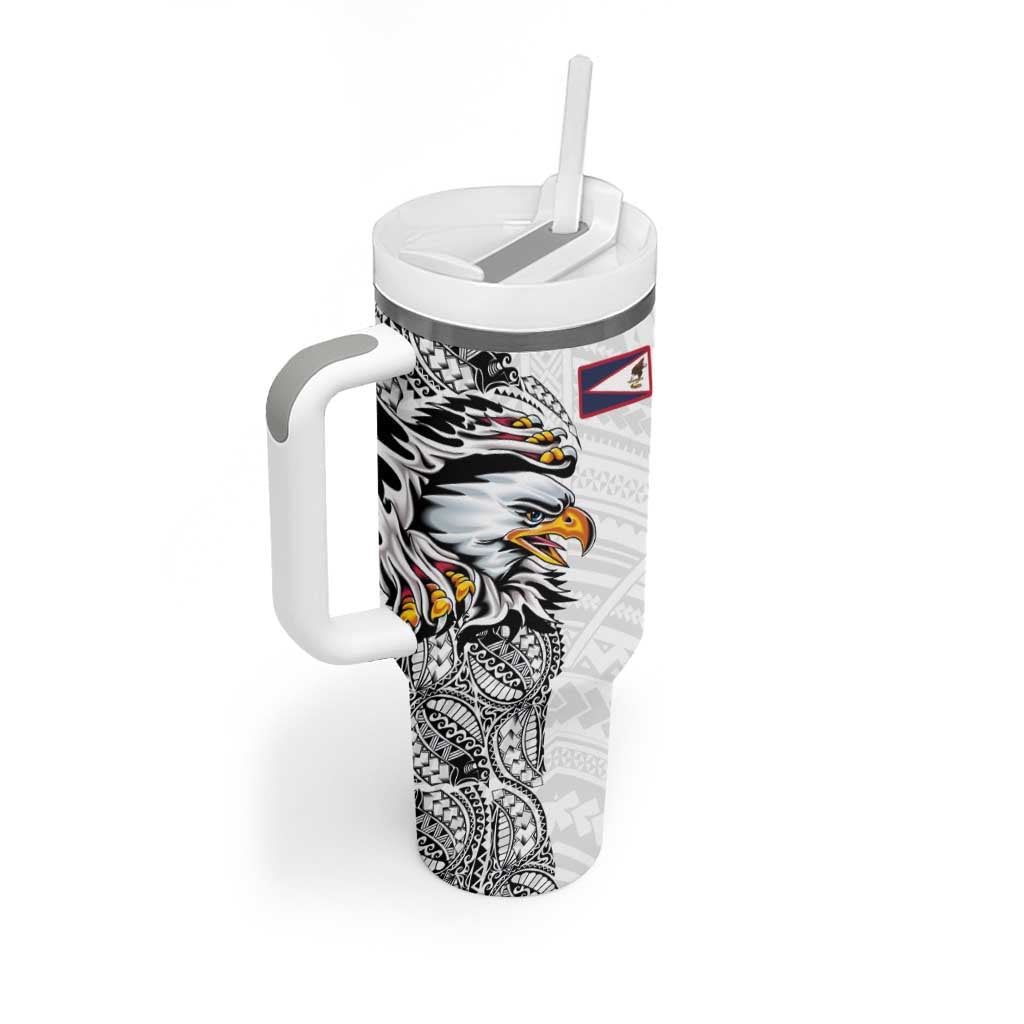American Samoa Flag Day Tumbler With Handle Tribal Tattoo with Eagle White LT03 - Polynesian Pride