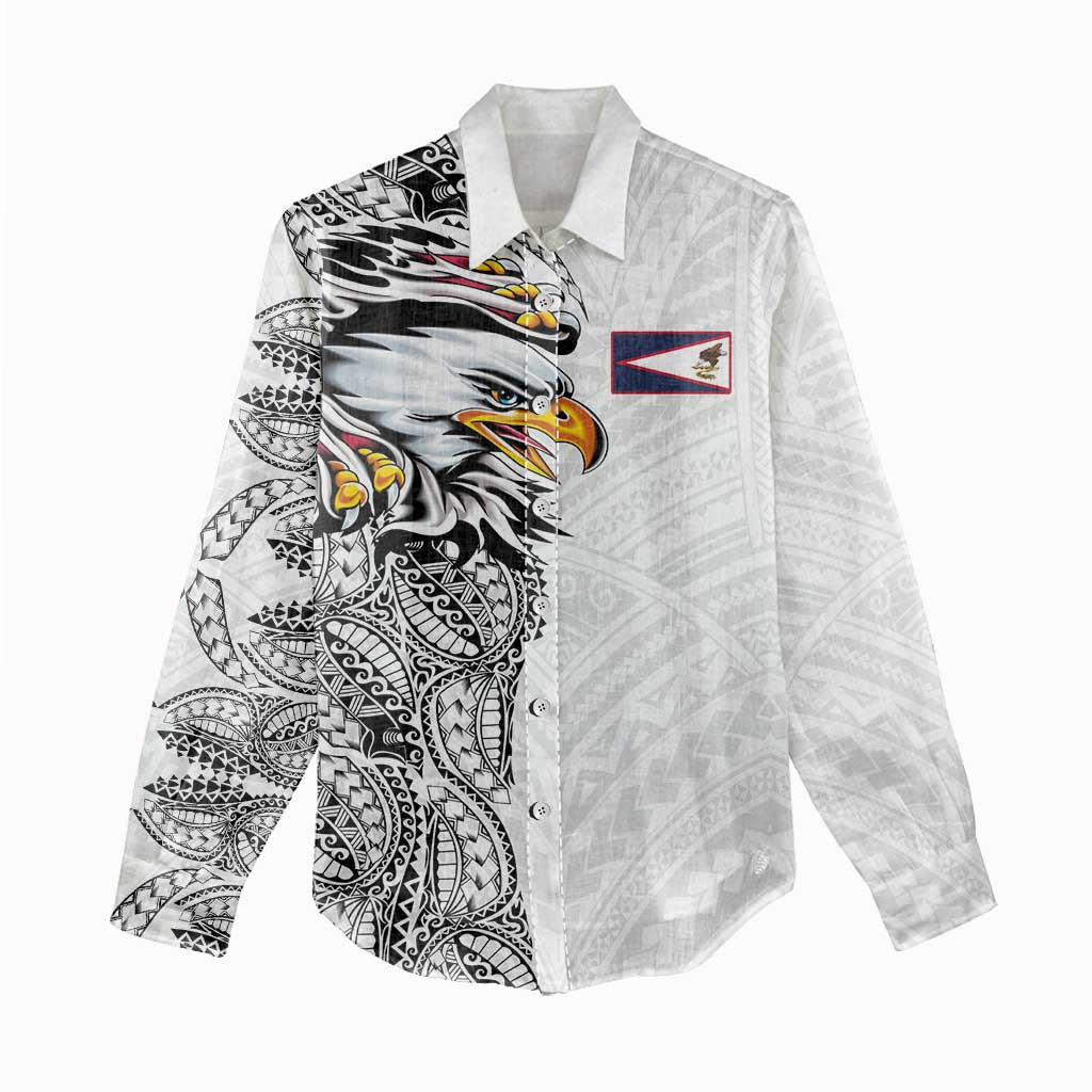 American Samoa Flag Day Women Casual Shirt Tribal Tattoo with Eagle White LT03 - Polynesian Pride