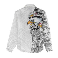 American Samoa Flag Day Women Casual Shirt Tribal Tattoo with Eagle White LT03 - Polynesian Pride