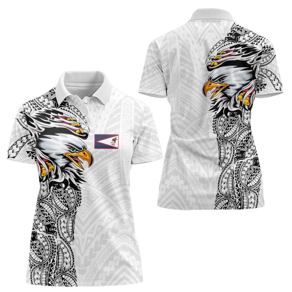 American Samoa Flag Day Women Polo Shirt Tribal Tattoo with Eagle White LT03 - Polynesian Pride