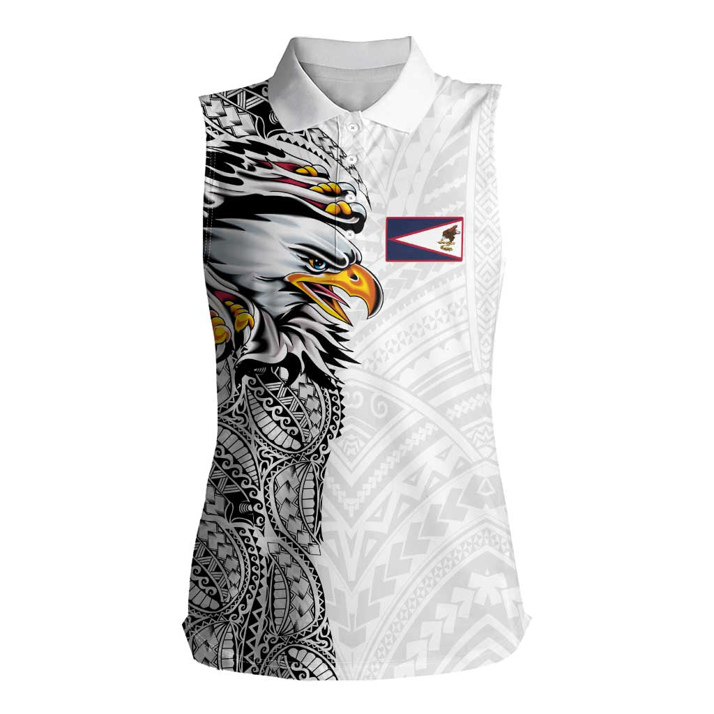 American Samoa Flag Day Women Sleeveless Polo Shirt Tribal Tattoo with Eagle White LT03 Female White - Polynesian Pride