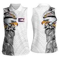 American Samoa Flag Day Women Sleeveless Polo Shirt Tribal Tattoo with Eagle White LT03 - Polynesian Pride