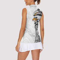American Samoa Flag Day Women Sleeveless Polo Shirt Tribal Tattoo with Eagle White LT03 - Polynesian Pride