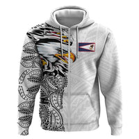 American Samoa Flag Day Zip Hoodie Tribal Tattoo with Eagle White LT03 Zip Hoodie White - Polynesian Pride