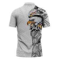 American Samoa Flag Day Zipper Polo Shirt Tribal Tattoo with Eagle White LT03 - Polynesian Pride