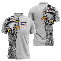 American Samoa Flag Day Zipper Polo Shirt Tribal Tattoo with Eagle White LT03 - Polynesian Pride
