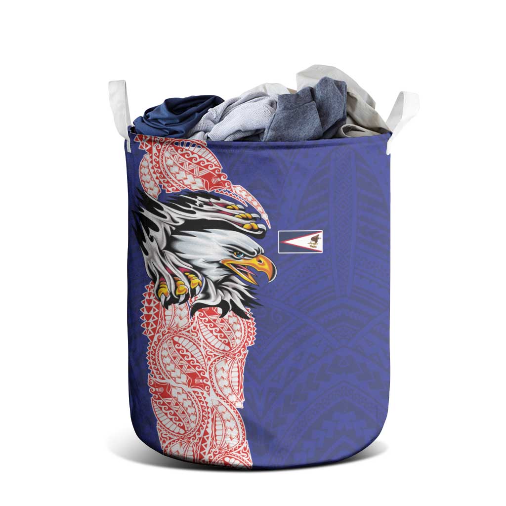 American Samoa Flag Day Laundry Basket Tribal Tattoo with Eagle Blue-Red LT03 - Polynesian Pride