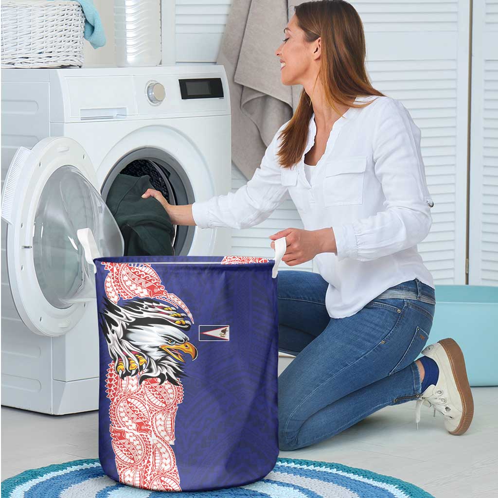 American Samoa Flag Day Laundry Basket Tribal Tattoo with Eagle Blue-Red LT03 - Polynesian Pride