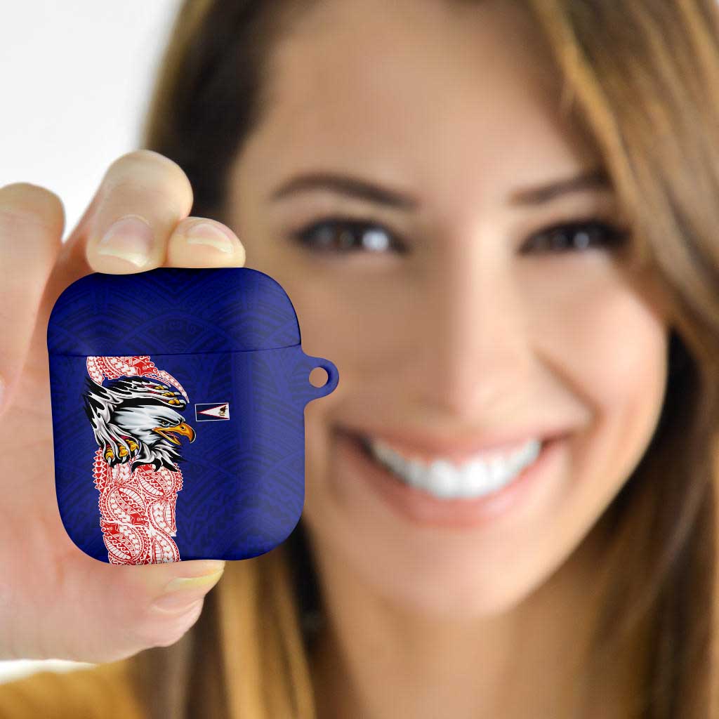 American Samoa Flag Day AirPods Case Tribal Tattoo with Eagle Blue-Red LT03 - Polynesian Pride