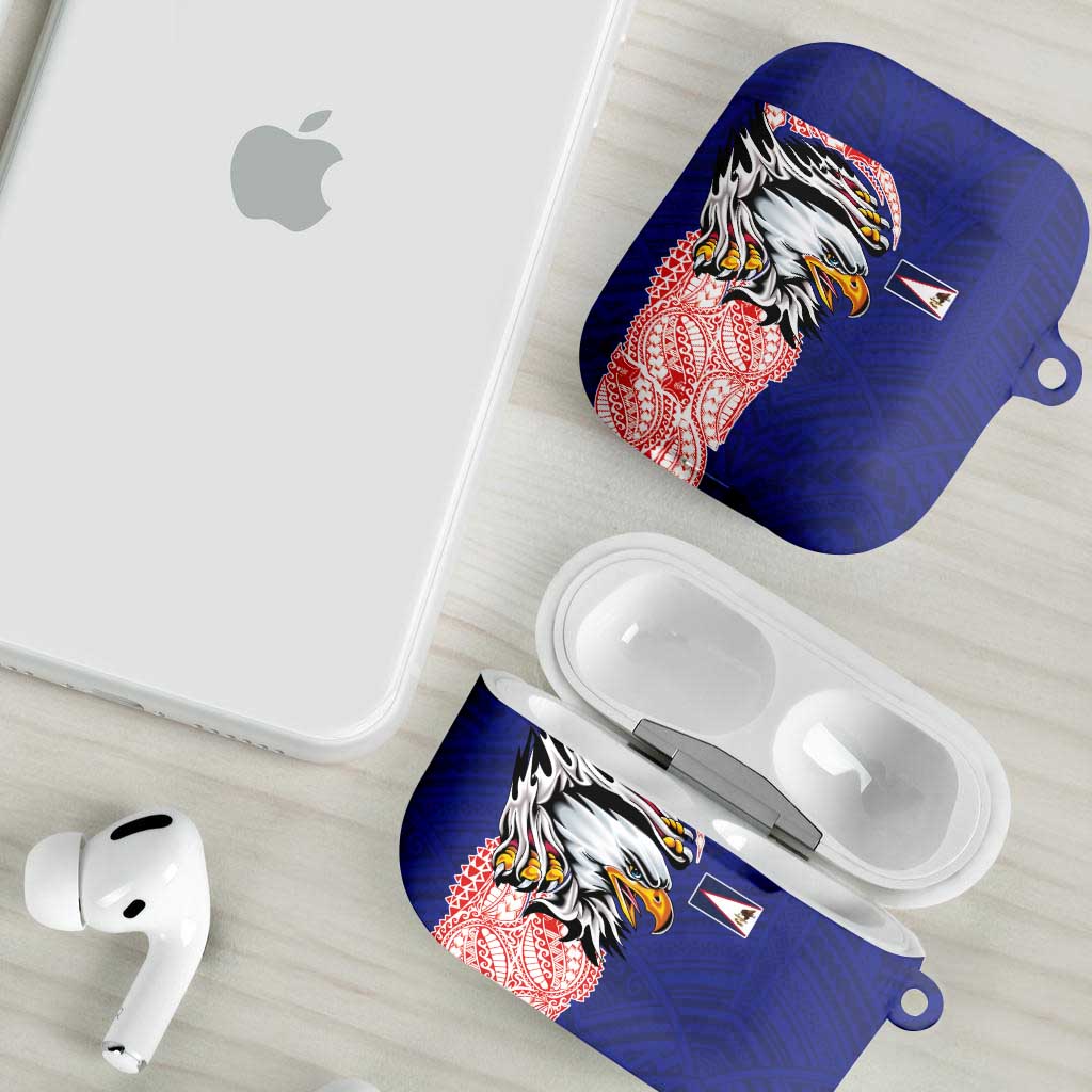 American Samoa Flag Day AirPods Case Tribal Tattoo with Eagle Blue-Red LT03 - Polynesian Pride