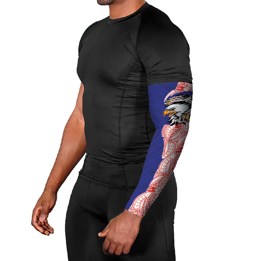 American Samoa Flag Day Arm Sleeves Tribal Tattoo with Eagle Blue-Red LT03 - Polynesian Pride