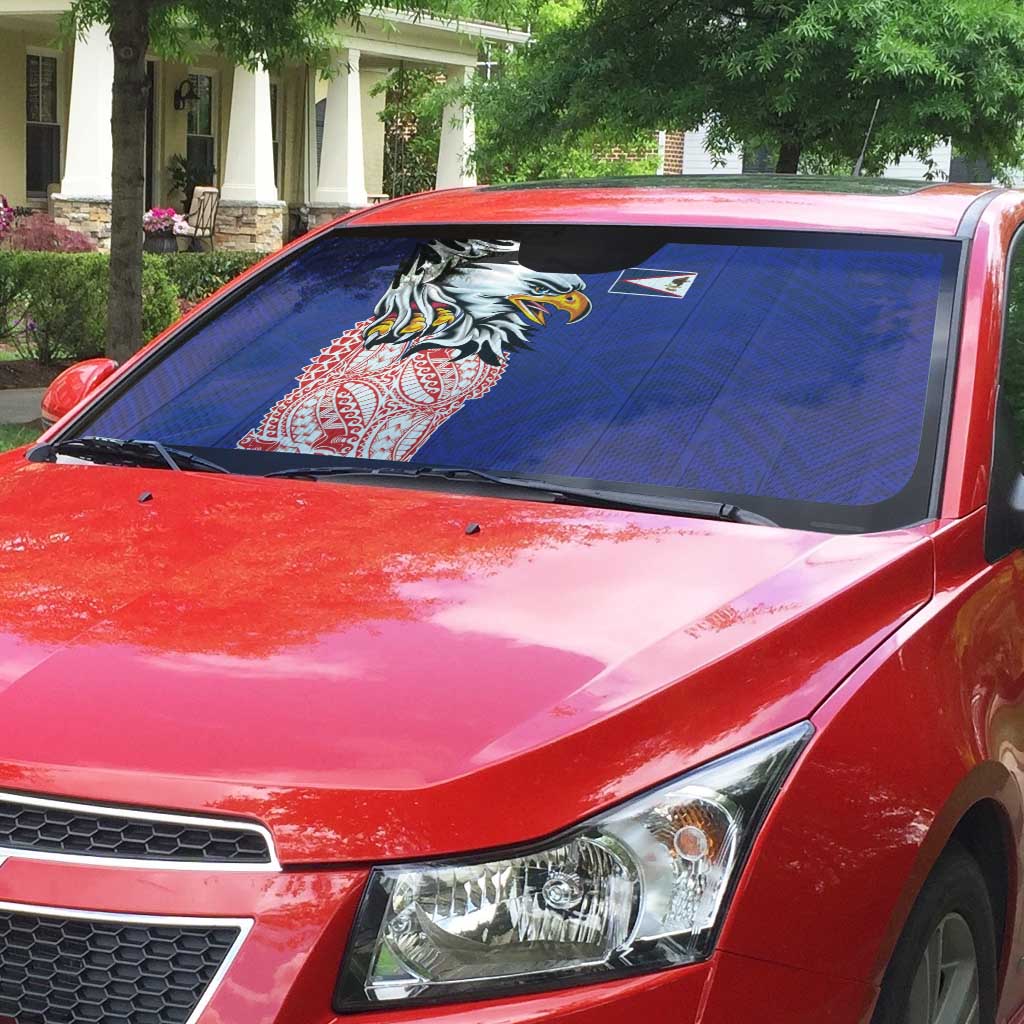 American Samoa Flag Day Auto Sun Shade Tribal Tattoo with Eagle Blue-Red