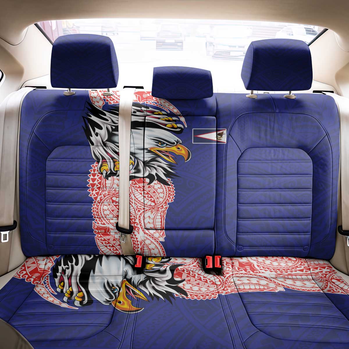 American Samoa Flag Day Back Car Seat Cover Tribal Tattoo with Eagle Blue-Red LT03 - Polynesian Pride
