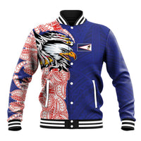 American Samoa Flag Day Baseball Jacket Tribal Tattoo with Eagle Blue-Red LT03 Unisex Blue - Polynesian Pride