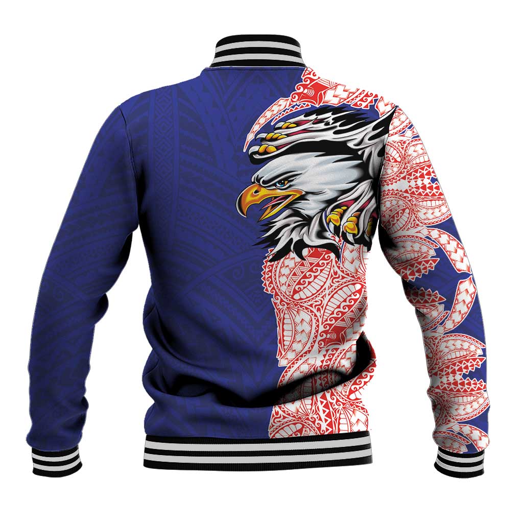 American Samoa Flag Day Baseball Jacket Tribal Tattoo with Eagle Blue-Red LT03 - Polynesian Pride