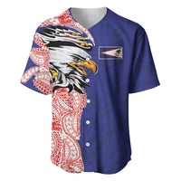 American Samoa Flag Day Baseball Jersey Tribal Tattoo with Eagle Blue-Red LT03 Blue - Polynesian Pride