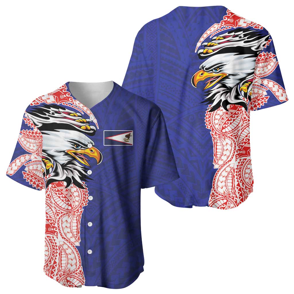 American Samoa Flag Day Baseball Jersey Tribal Tattoo with Eagle Blue-Red LT03 - Polynesian Pride