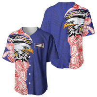 American Samoa Flag Day Baseball Jersey Tribal Tattoo with Eagle Blue-Red LT03 - Polynesian Pride