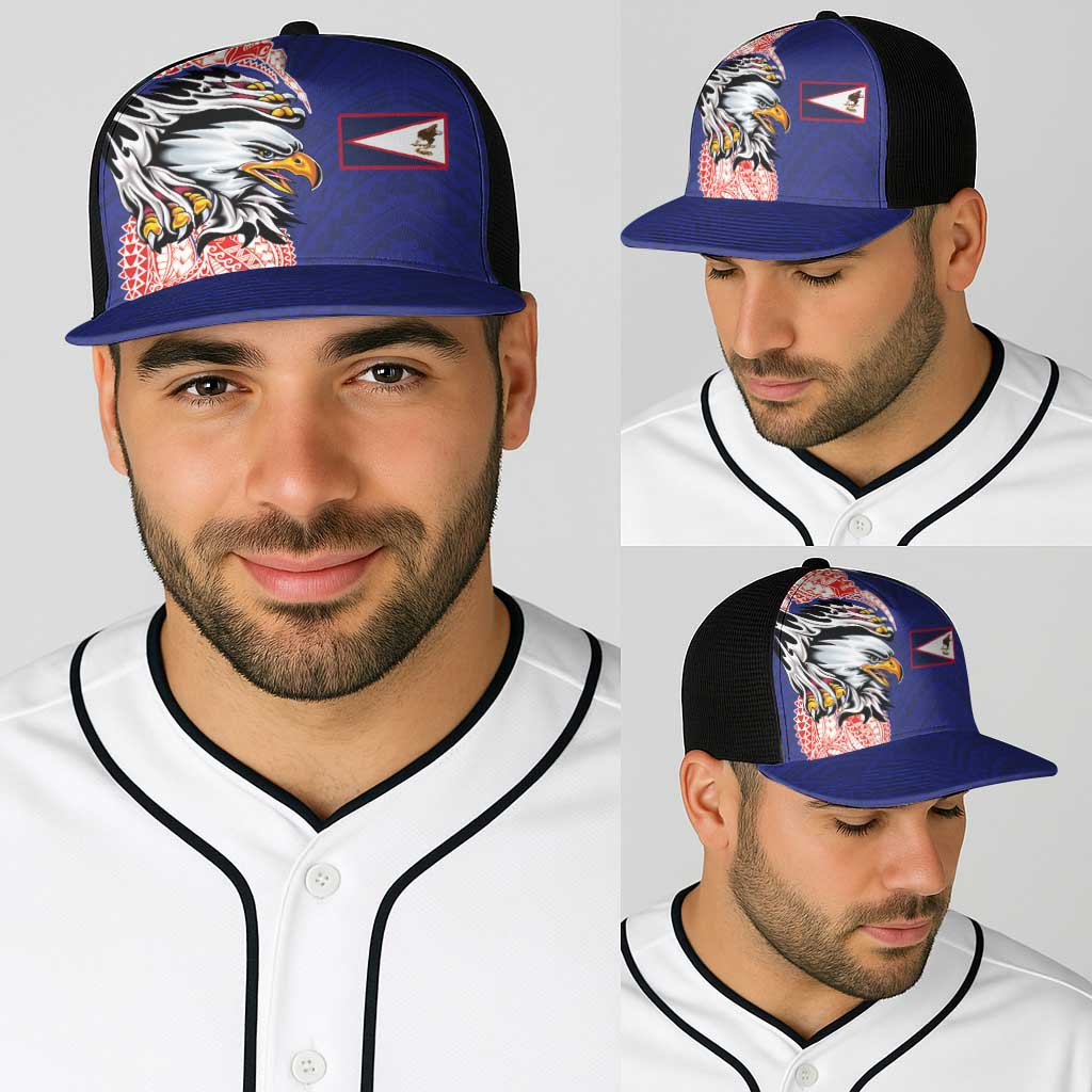 American Samoa Flag Day Baseball Net Cap Tribal Tattoo with Eagle Blue-Red LT03 - Polynesian Pride