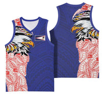 American Samoa Flag Day Basketball Jersey Tribal Tattoo with Eagle Blue-Red LT03 - Polynesian Pride