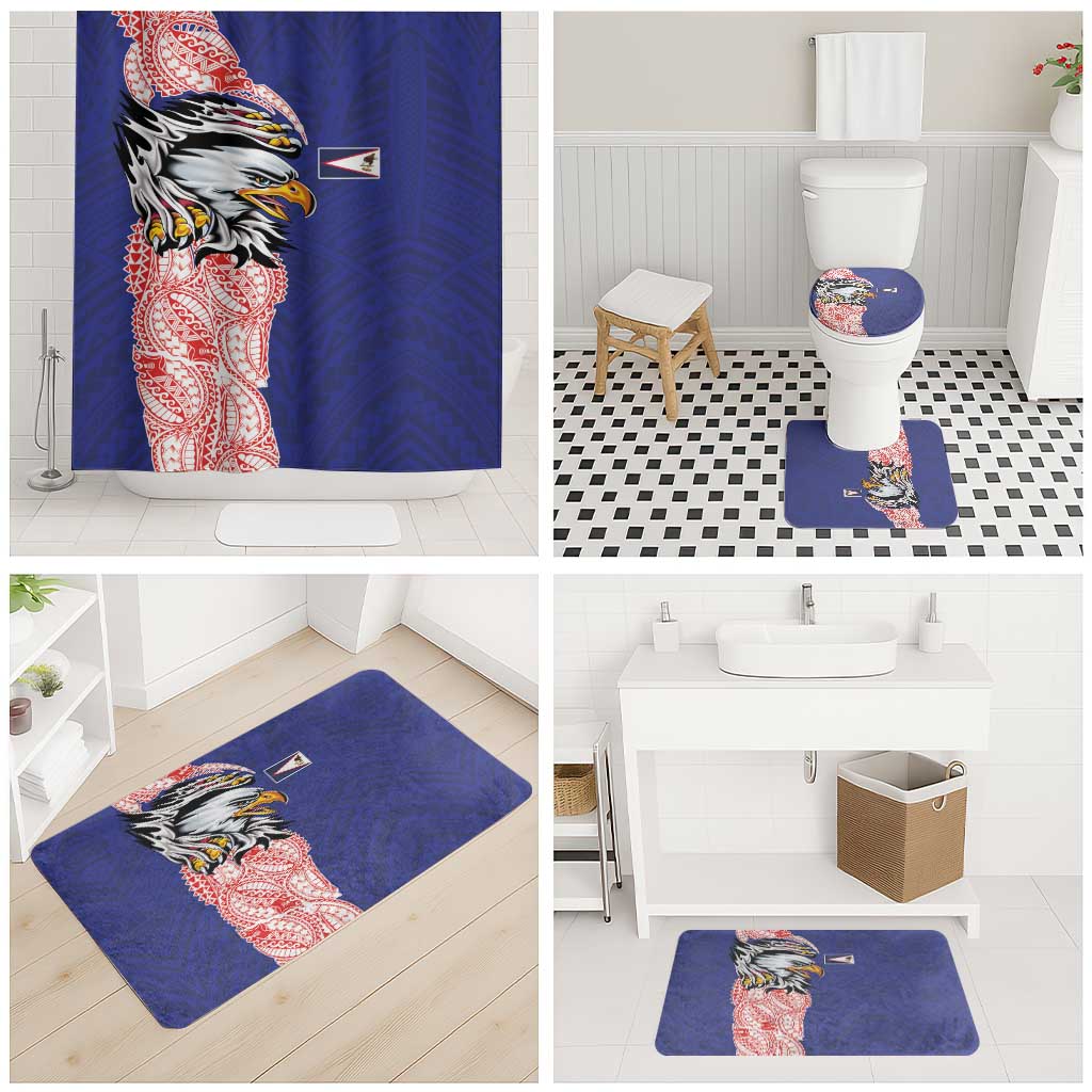 American Samoa Flag Day Bathroom Set Tribal Tattoo with Eagle Blue-Red LT03 - Polynesian Pride