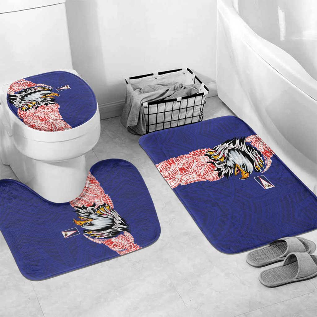 American Samoa Flag Day Bathroom Set Tribal Tattoo with Eagle Blue-Red LT03 Mat Set Only (3 pcs) One Size Blue - Polynesian Pride