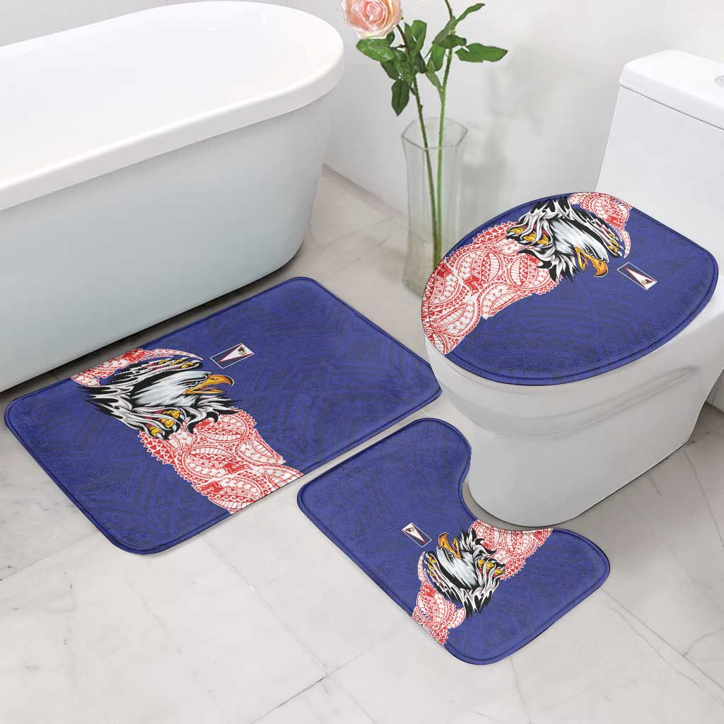American Samoa Flag Day Bathroom Set Tribal Tattoo with Eagle Blue-Red LT03 - Polynesian Pride