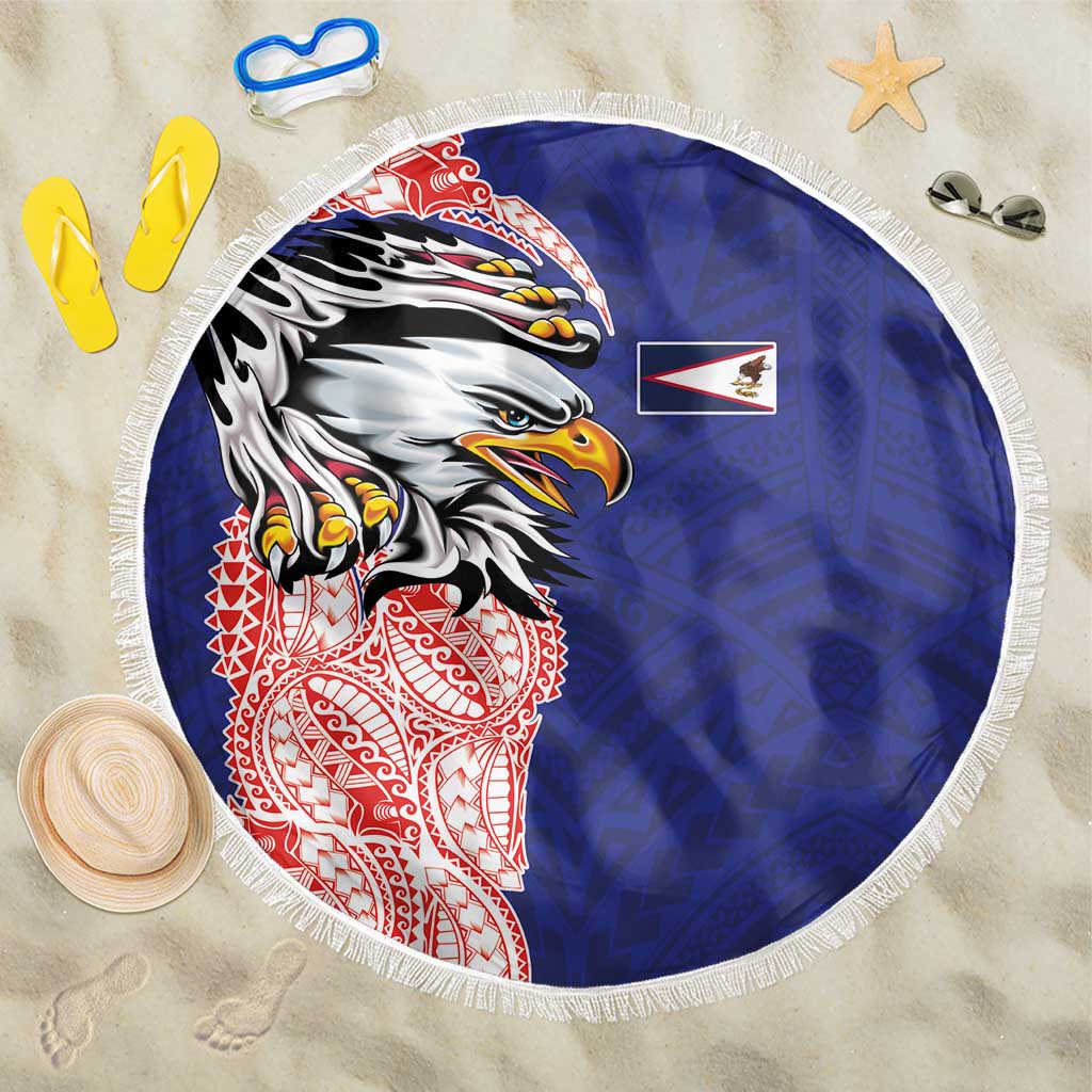 American Samoa Flag Day Beach Blanket Tribal Tattoo with Eagle Blue-Red LT03 One Size 150cm Blue - Polynesian Pride