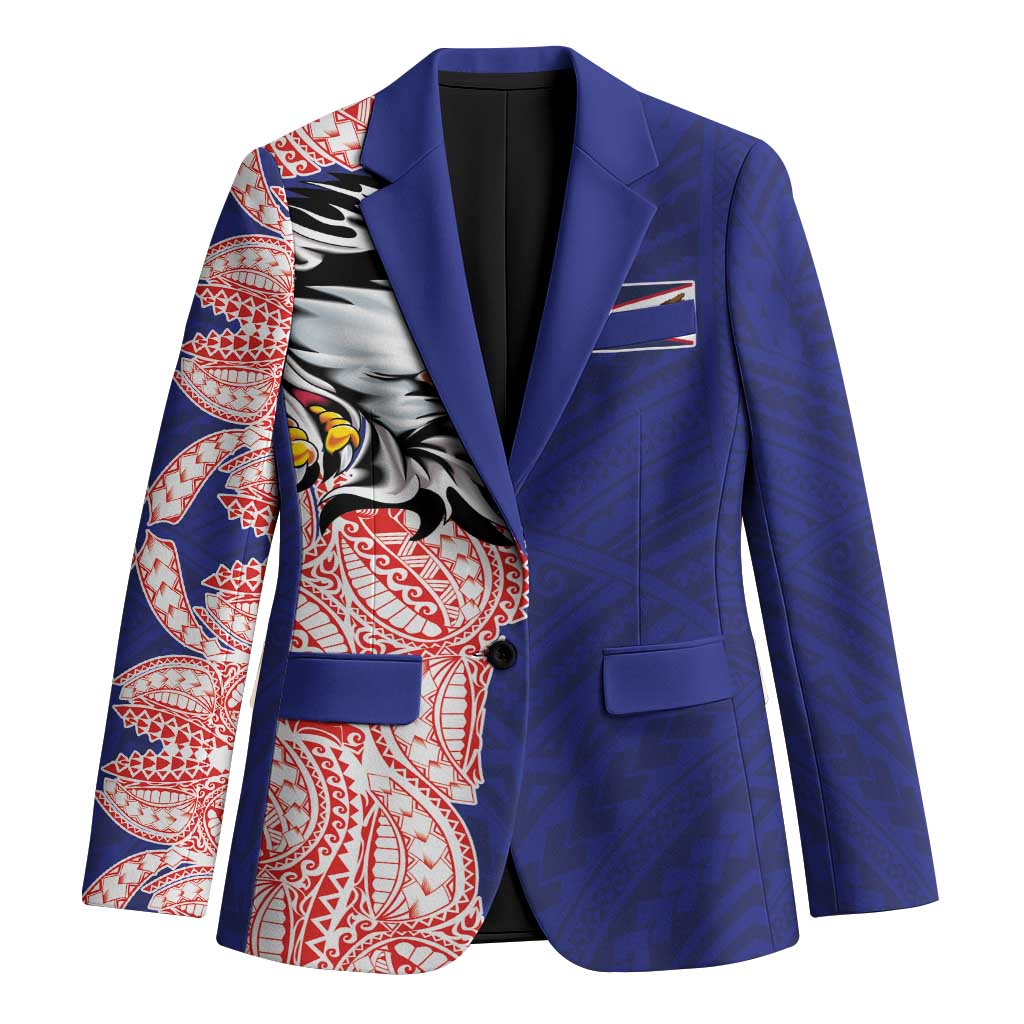 American Samoa Flag Day Blazer Tribal Tattoo with Eagle Blue-Red LT03 Unisex Blue - Polynesian Pride