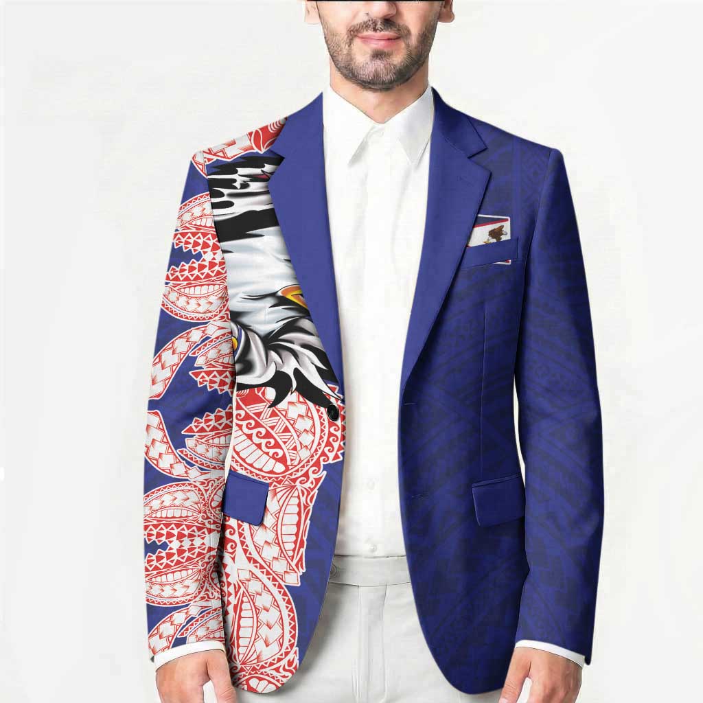 American Samoa Flag Day Blazer Tribal Tattoo with Eagle Blue-Red LT03 - Polynesian Pride