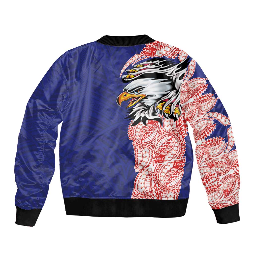 American Samoa Flag Day Bomber Jacket Tribal Tattoo with Eagle Blue-Red LT03 - Polynesian Pride