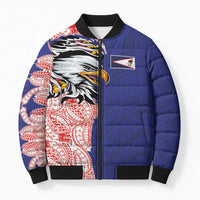 American Samoa Flag Day Bomber Puffer Jacket Tribal Tattoo with Eagle Blue-Red LT03 Unisex Blue - Polynesian Pride