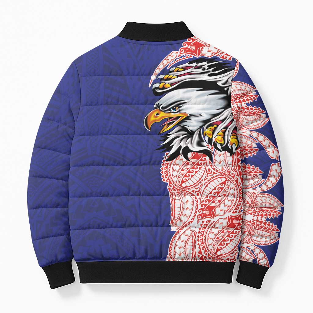 American Samoa Flag Day Bomber Puffer Jacket Tribal Tattoo with Eagle Blue-Red LT03 - Polynesian Pride