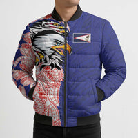 American Samoa Flag Day Bomber Puffer Jacket Tribal Tattoo with Eagle Blue-Red LT03 - Polynesian Pride