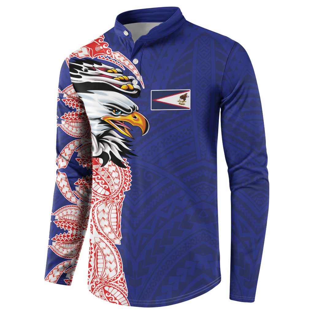 American Samoa Flag Day Button Sweatshirt Tribal Tattoo with Eagle Blue-Red LT03 - Polynesian Pride