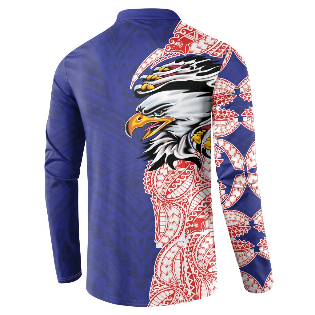 American Samoa Flag Day Button Sweatshirt Tribal Tattoo with Eagle Blue-Red LT03 - Polynesian Pride