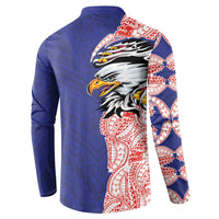 American Samoa Flag Day Button Sweatshirt Tribal Tattoo with Eagle Blue-Red LT03 - Polynesian Pride
