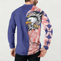 American Samoa Flag Day Button Sweatshirt Tribal Tattoo with Eagle Blue-Red LT03 - Polynesian Pride