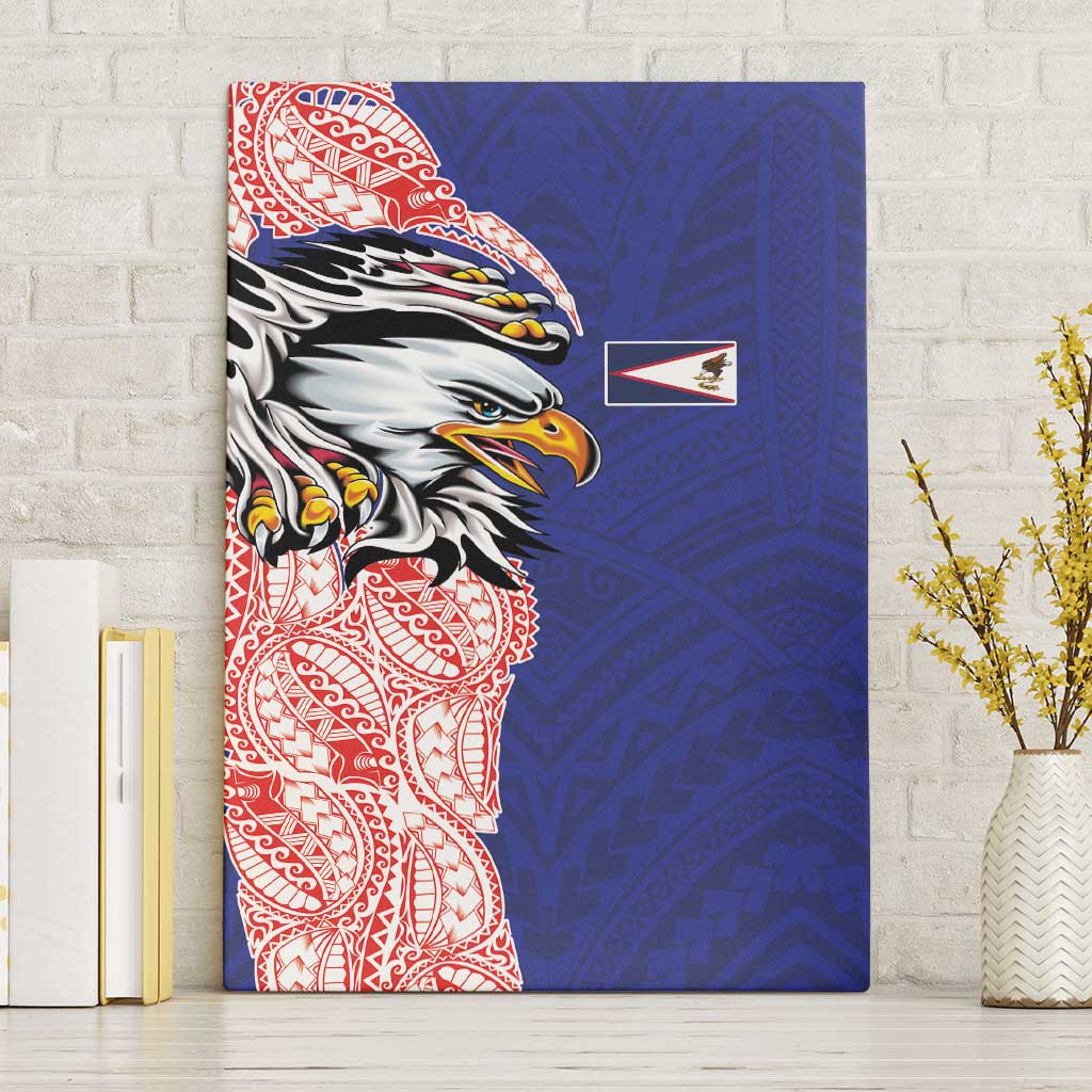 American Samoa Flag Day Canvas Wall Art Tribal Tattoo with Eagle Blue-Red LT03 Without Frame Blue - Polynesian Pride