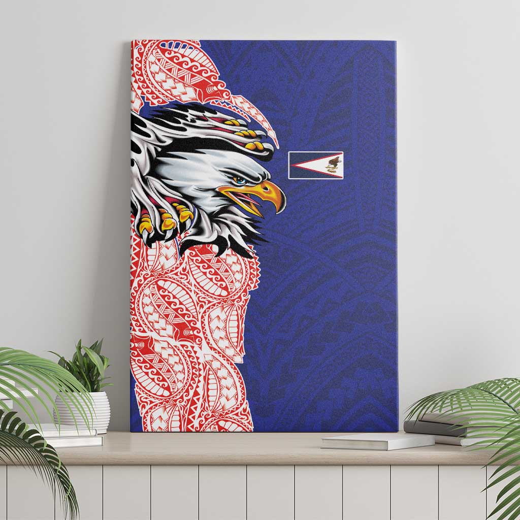American Samoa Flag Day Canvas Wall Art Tribal Tattoo with Eagle Blue-Red LT03 - Polynesian Pride