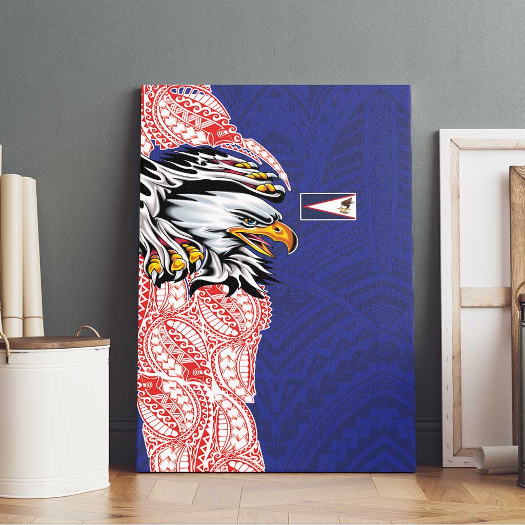 American Samoa Flag Day Canvas Wall Art Tribal Tattoo with Eagle Blue-Red LT03 - Polynesian Pride