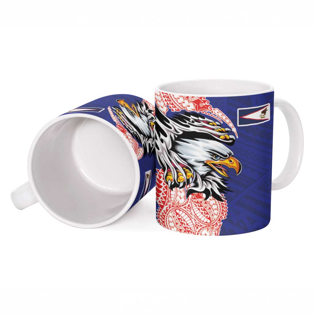 American Samoa Flag Day Ceramic Mug Tribal Tattoo with Eagle Blue-Red LT03 - Polynesian Pride
