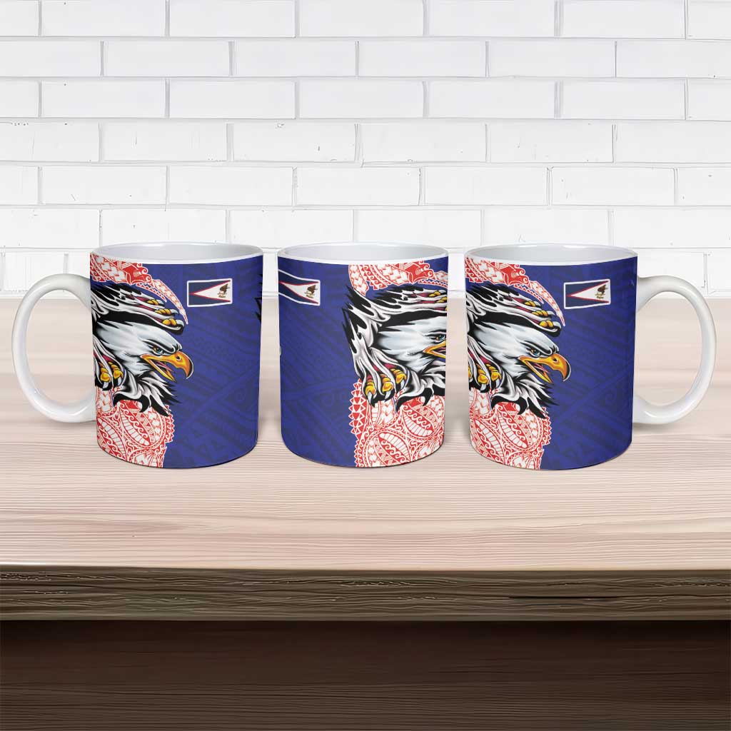 American Samoa Flag Day Ceramic Mug Tribal Tattoo with Eagle Blue-Red LT03 - Polynesian Pride
