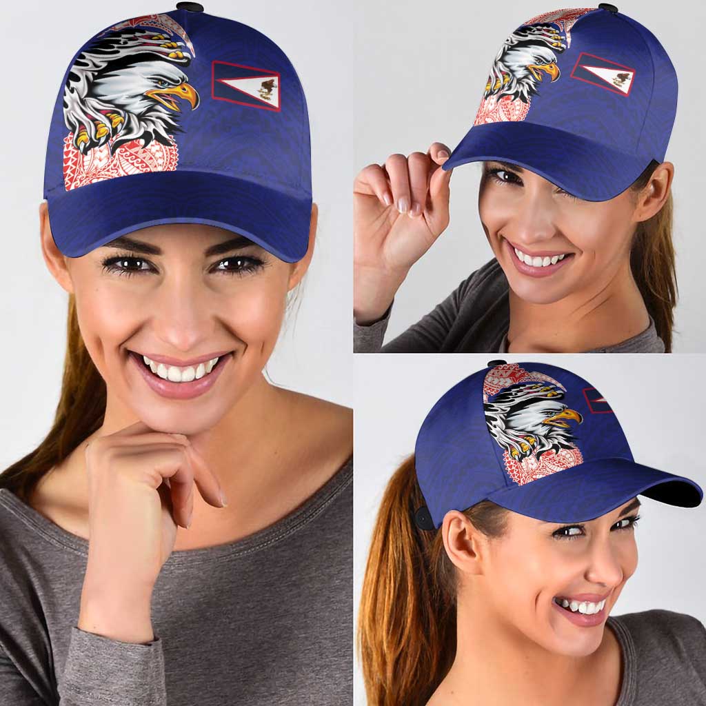 American Samoa Flag Day Classic Cap Tribal Tattoo with Eagle Blue-Red LT03 - Polynesian Pride
