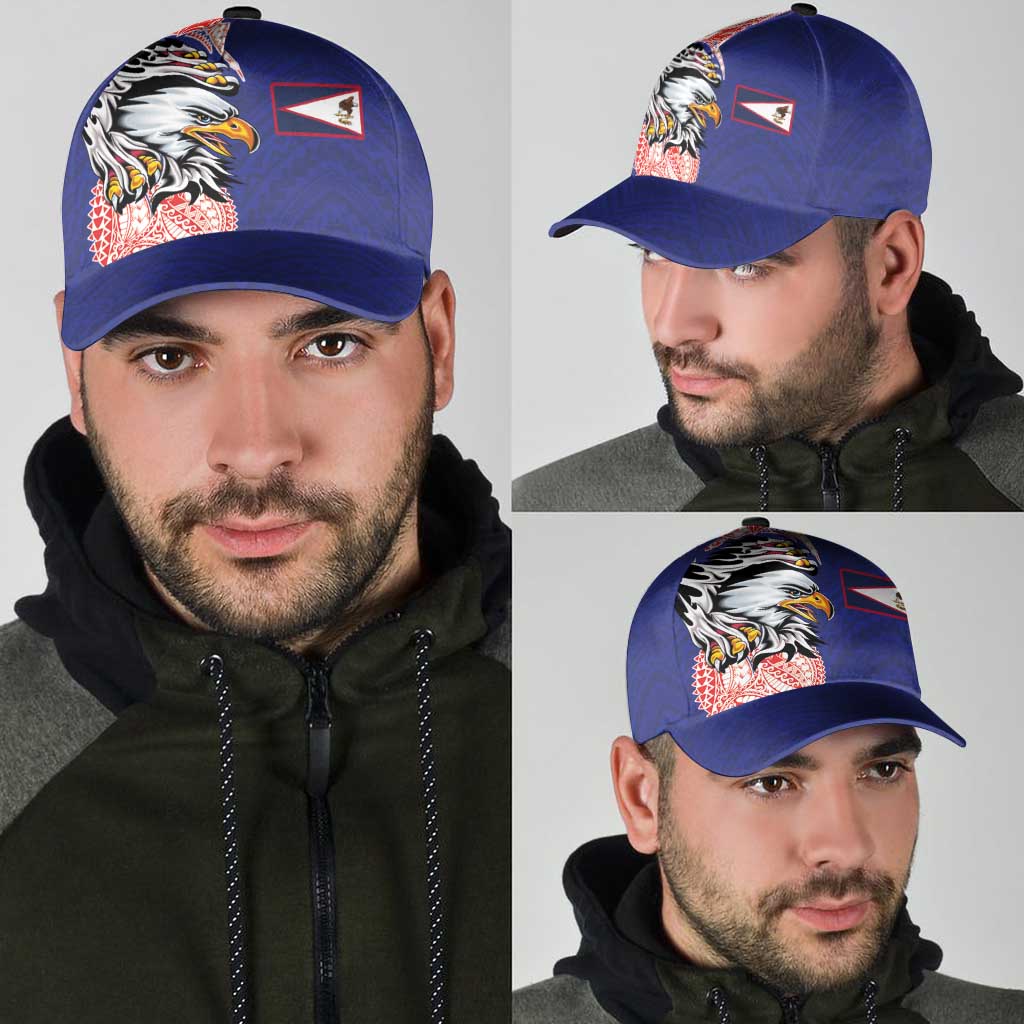 American Samoa Flag Day Classic Cap Tribal Tattoo with Eagle Blue-Red LT03 - Polynesian Pride