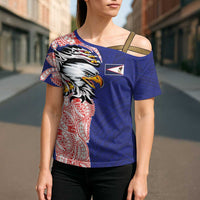 American Samoa Flag Day Cross Shoulder Shirt Tribal Tattoo with Eagle Blue-Red LT03 - Polynesian Pride