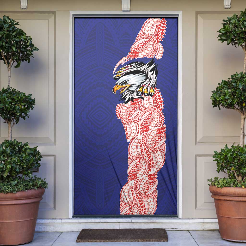 American Samoa Flag Day Door Cover Tribal Tattoo with Eagle Blue-Red LT03 Blue - Polynesian Pride